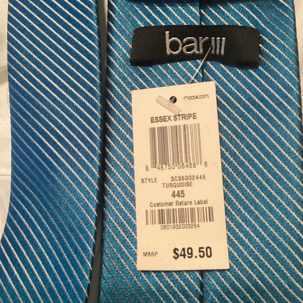 Bar III Turquoise and Silver Striped Men's Tie